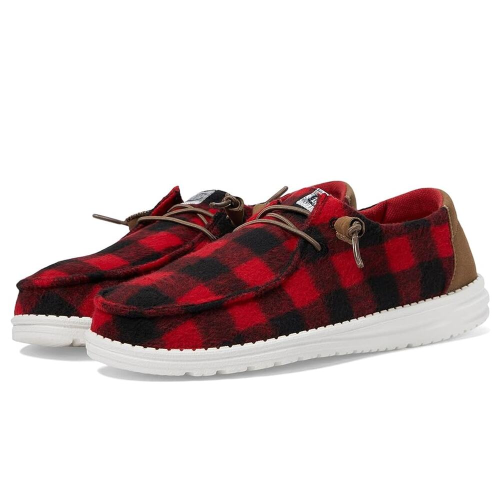 NWT Hey Dude Women’s Slip-On Loafers - Size 11 US, Buffalo Plaid Red/Black